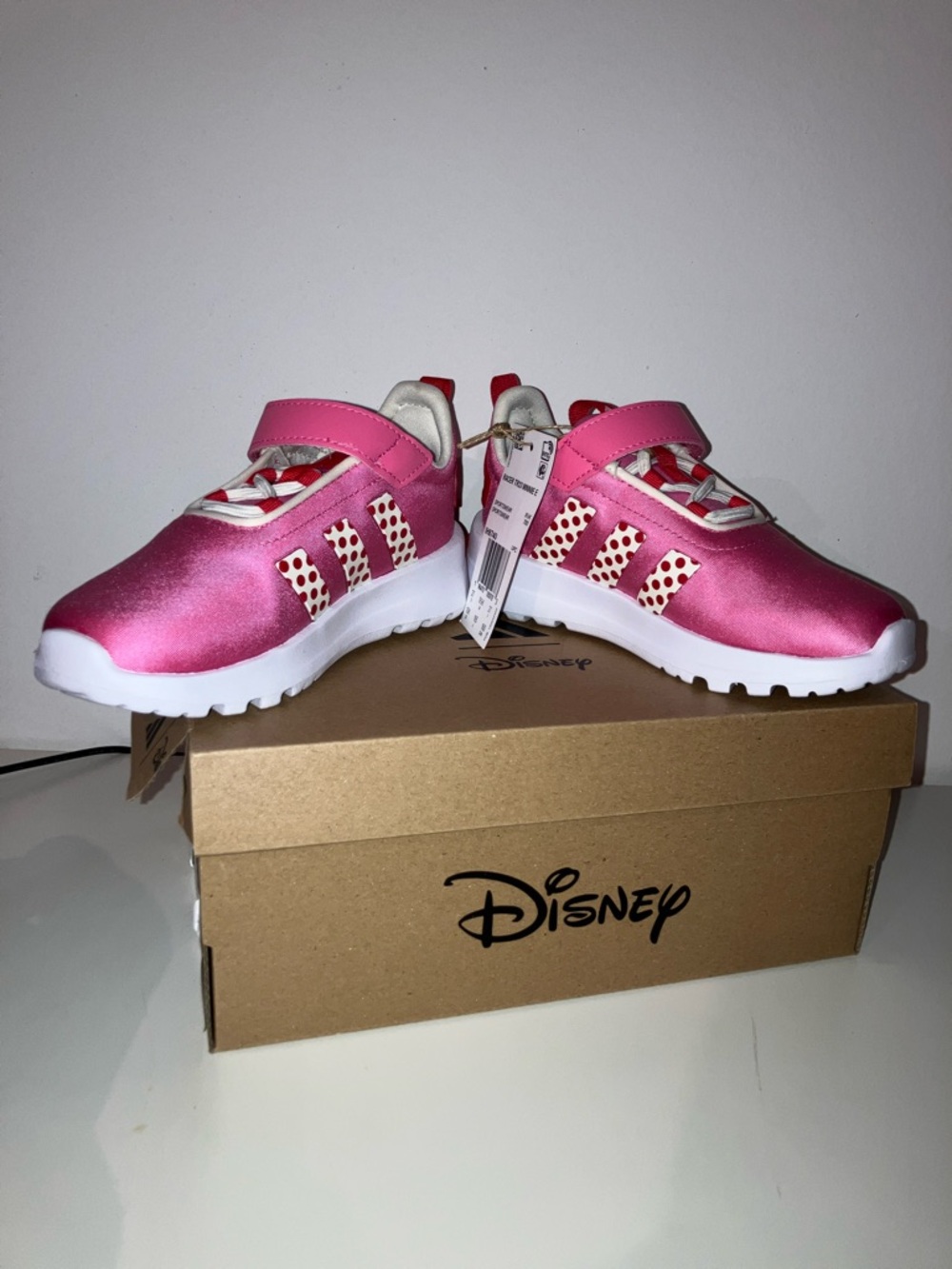 New ADIDAS X DISNEY Pink and White Kids' Minnie Mouse Velcro Athletic Sneakers - Picture 7 of 12